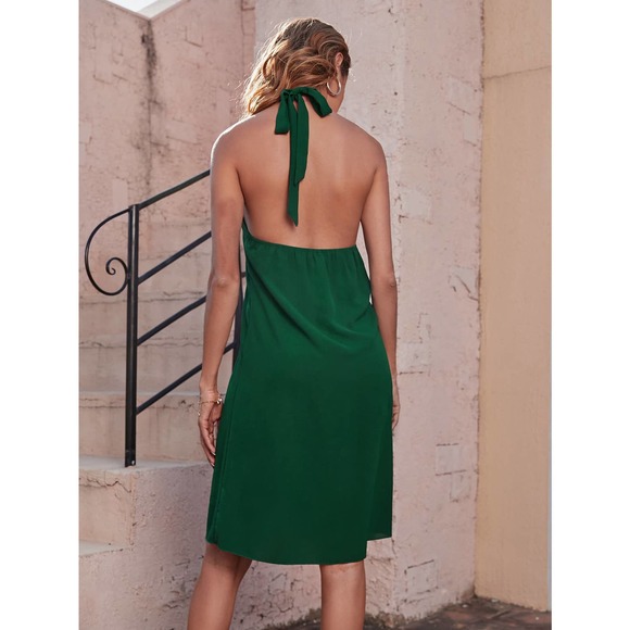 Boho Tie Backless Wrap Halter tank Dress black - Picture 3 of 11